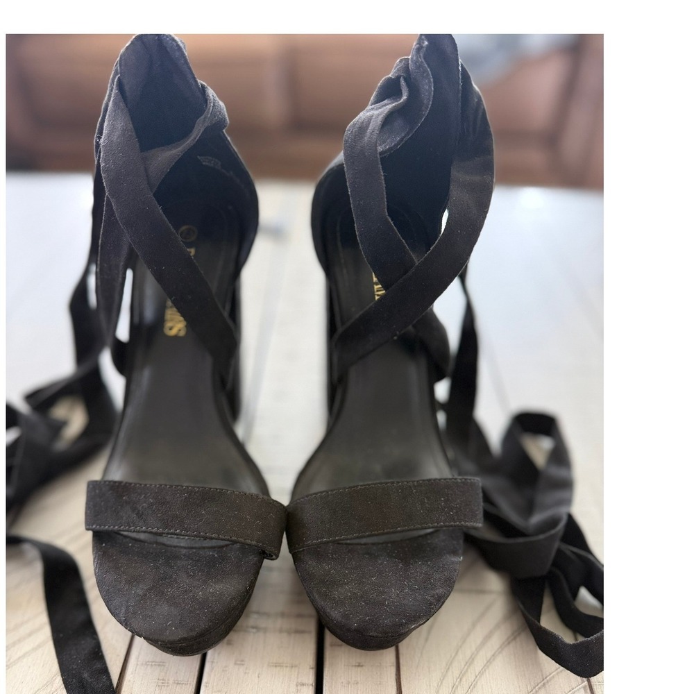C- 011- Dream Pairs Womens Black Faux Suede Lace Up Platform Block Heel 7.5